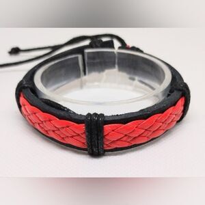 Men's bracelet leather braided Red‎ new e83